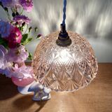 Vintage lampshade pendant light in pink molded glass - tableware collection -