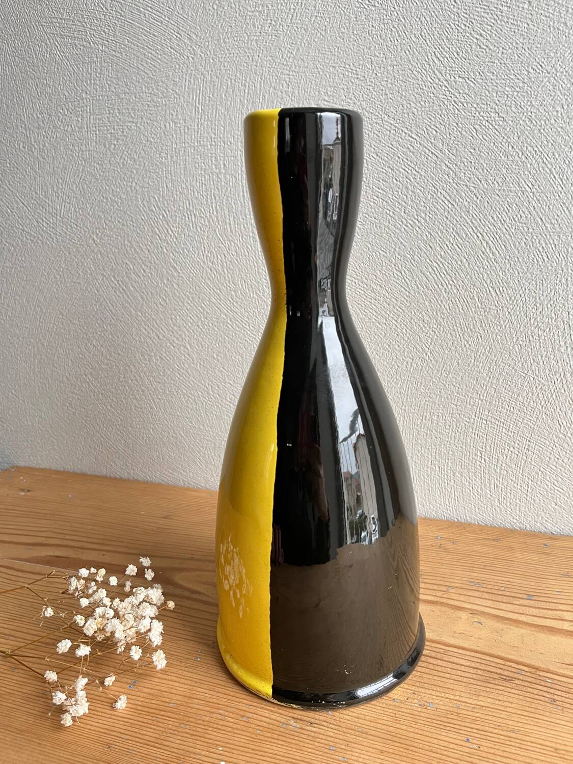 Vintage Vallauris two-tone black and yellow earthenware vase