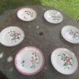 6 mismatched dinner plates, 2 Aude models and 4 Epernay Sarreguemines and Digoin models,