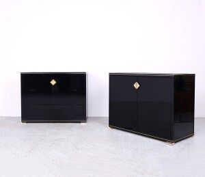 Art deco black and gold cabinets by Pierre Vandel, 1970s