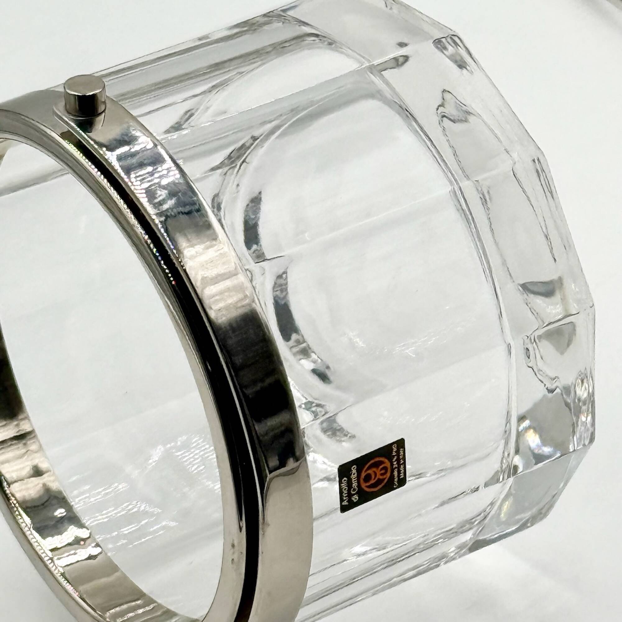 Arnolfo Di Cambio Vintage Ice Bucket in Crystal and Metal, 1980s