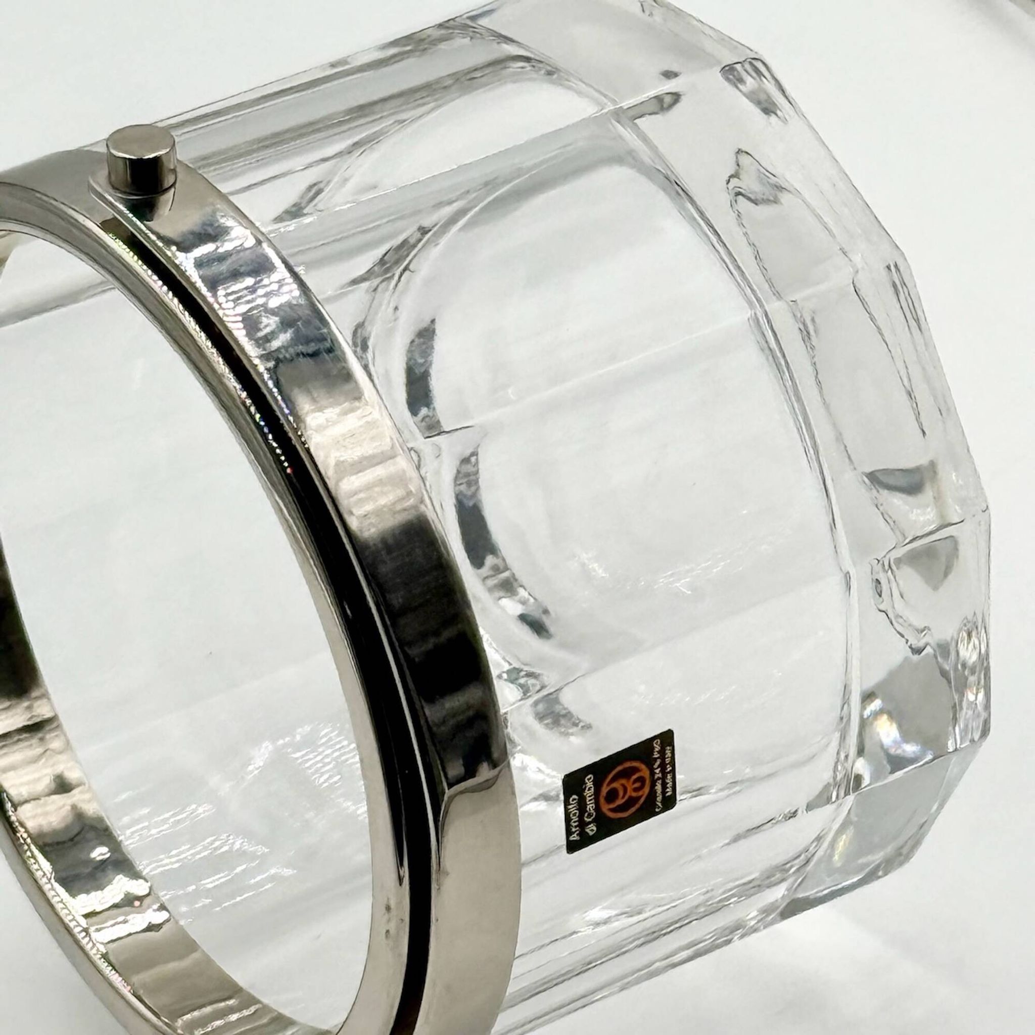 Arnolfo Di Cambio Vintage Ice Bucket in Crystal and Metal, 1980s