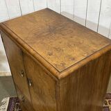 1950s English sideboard with drawers, Art Deco style, in walnut burl.