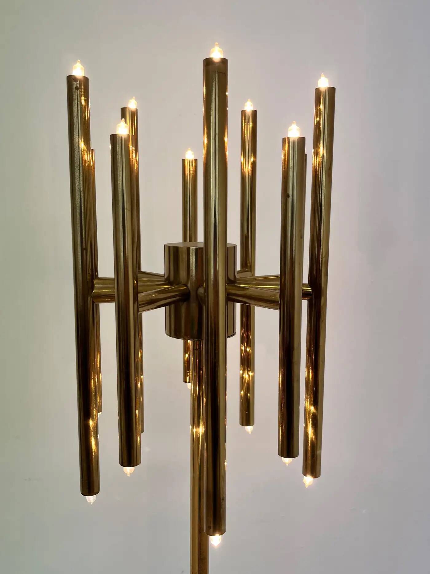 Mid-century design brass floor lamp, 1980s in style of Gaetano Sciolari