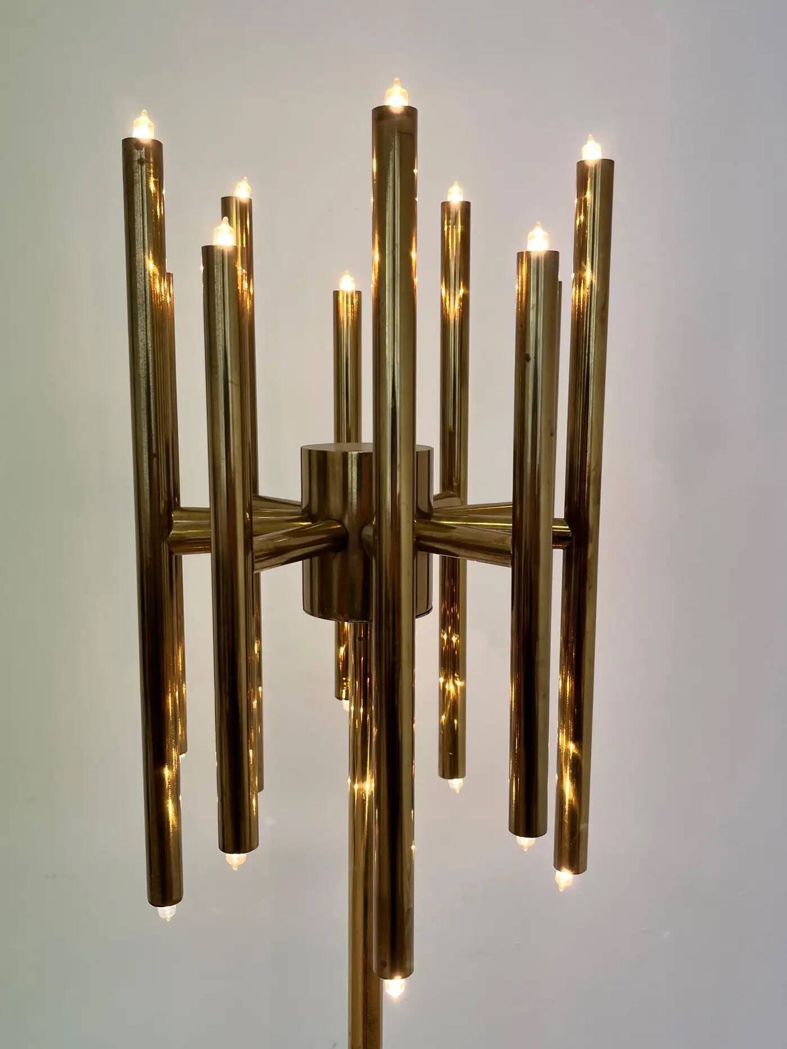 Mid-century design brass floor lamp, 1980s in style of Gaetano Sciolari