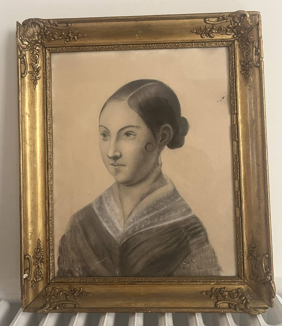 Portrait of a young woman in charcoal, French school circa 1840