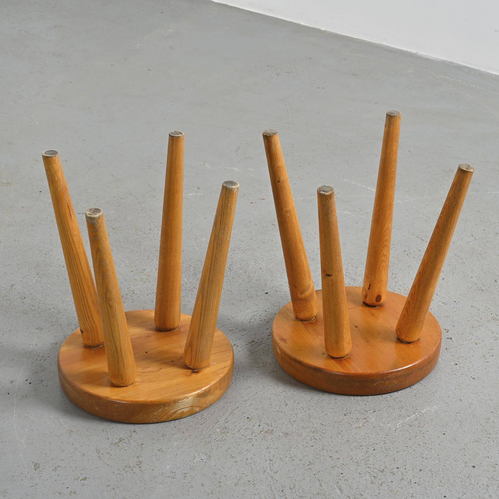 Pair of pine stools by René Martin, France, circa 1965