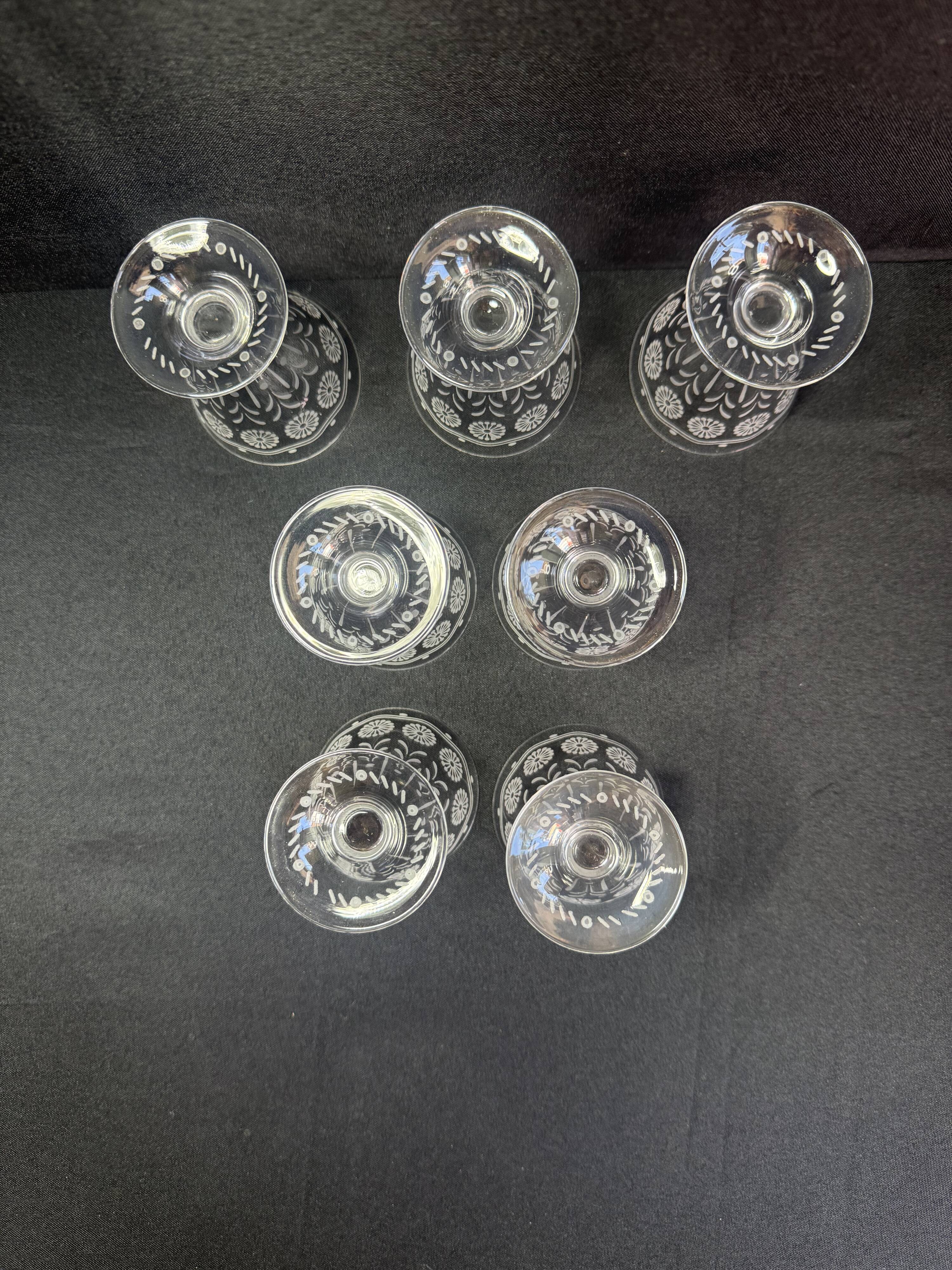 7 Baccarat wine glasses shape 11965 with matte engraving 12117.