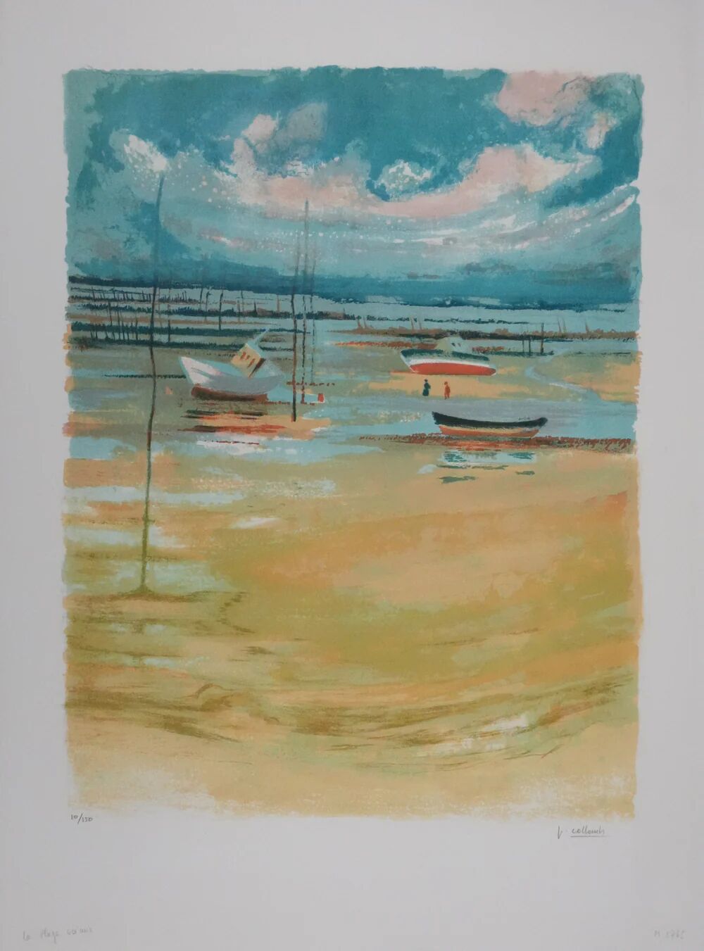 Paul COLLOMB: The ocean beach, original signed lithograph.