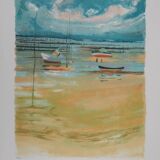Paul COLLOMB: The ocean beach, original signed lithograph.