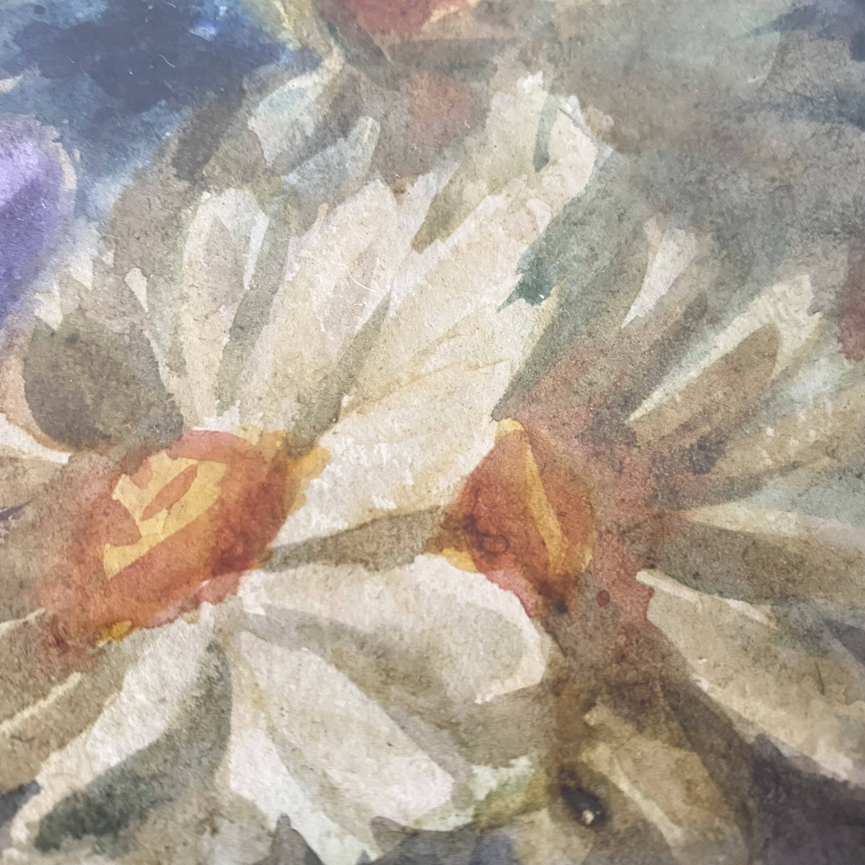 Framed old watercolor flowers M Réginal