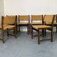 Chaises rustiques modernistes en bois et corde de papier, années 1970, lot de 6
