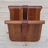 Magazine holder or vinyl in wood and leather vintage design 1960/70