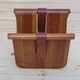 Magazine holder or vinyl in wood and leather vintage design 1960/70