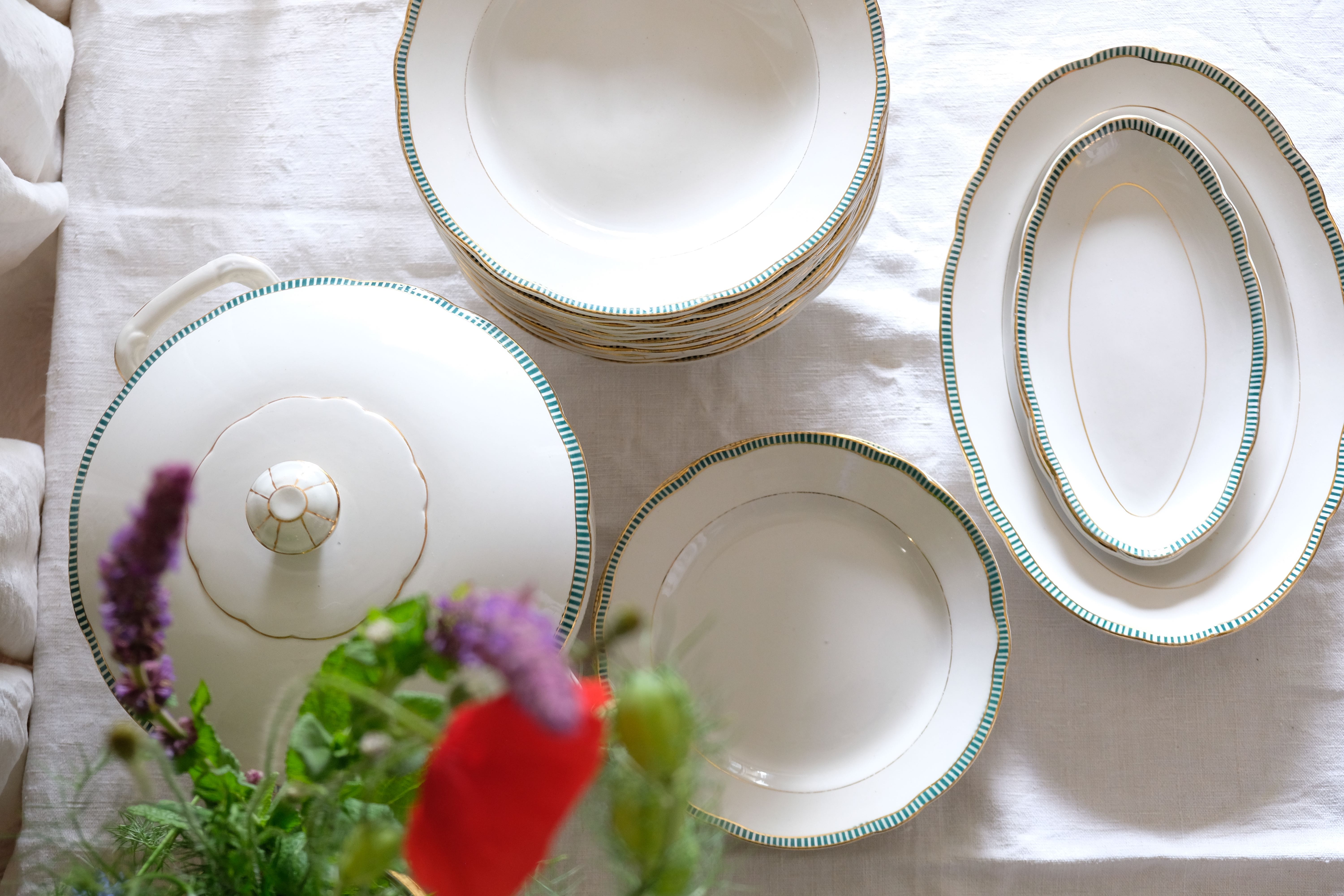 Set of 12 porcelain soup plates collection ''Juan'' Sarreguemine Digoin 1950