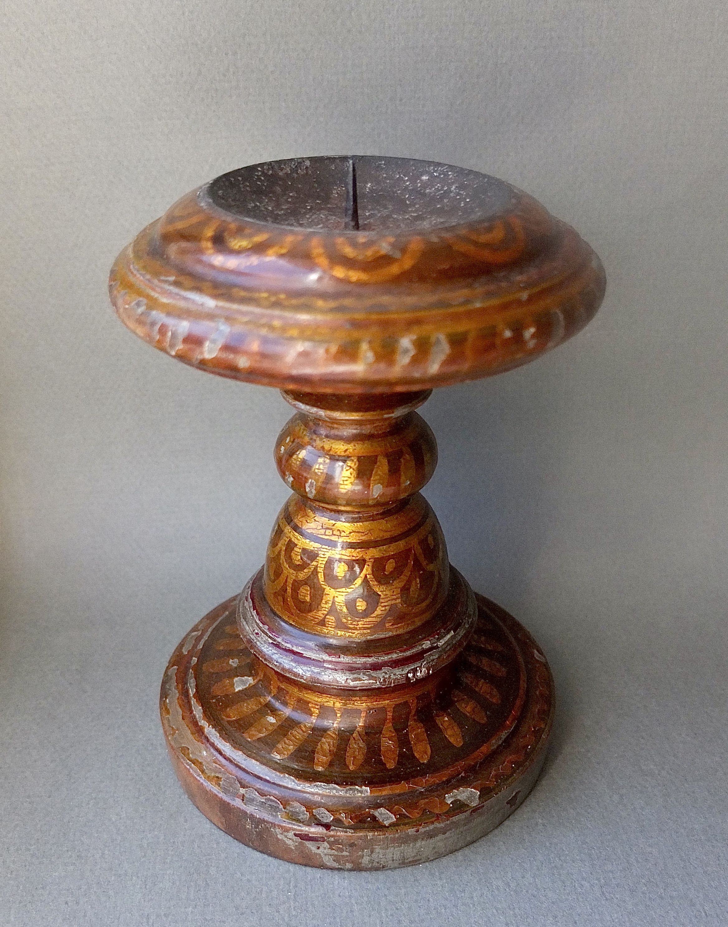 Antique turned lacquered wooden candlestand