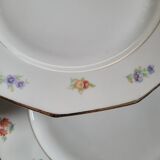 Set of 8 porcelain plates with twelve cut sides - floral decoration and