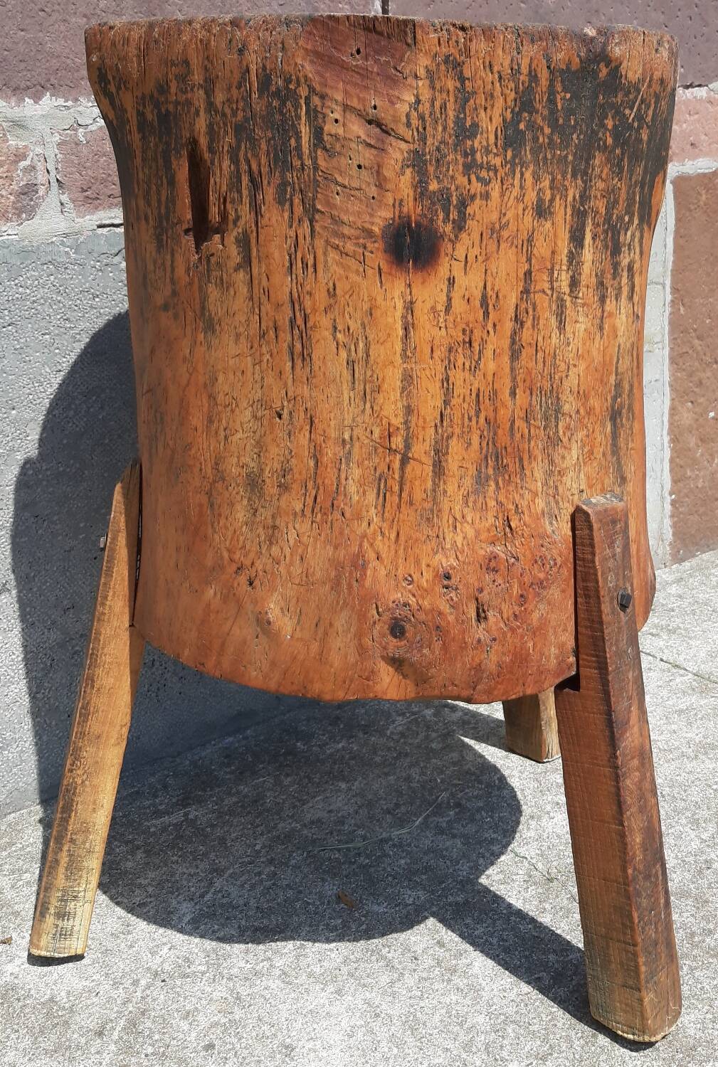Old butcher's block table tripod.