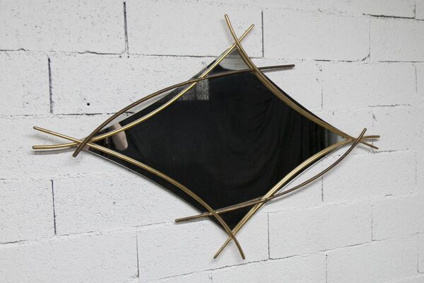 Miroir sculptural en arcs dorés bi-ton France 1970 95x133 cm