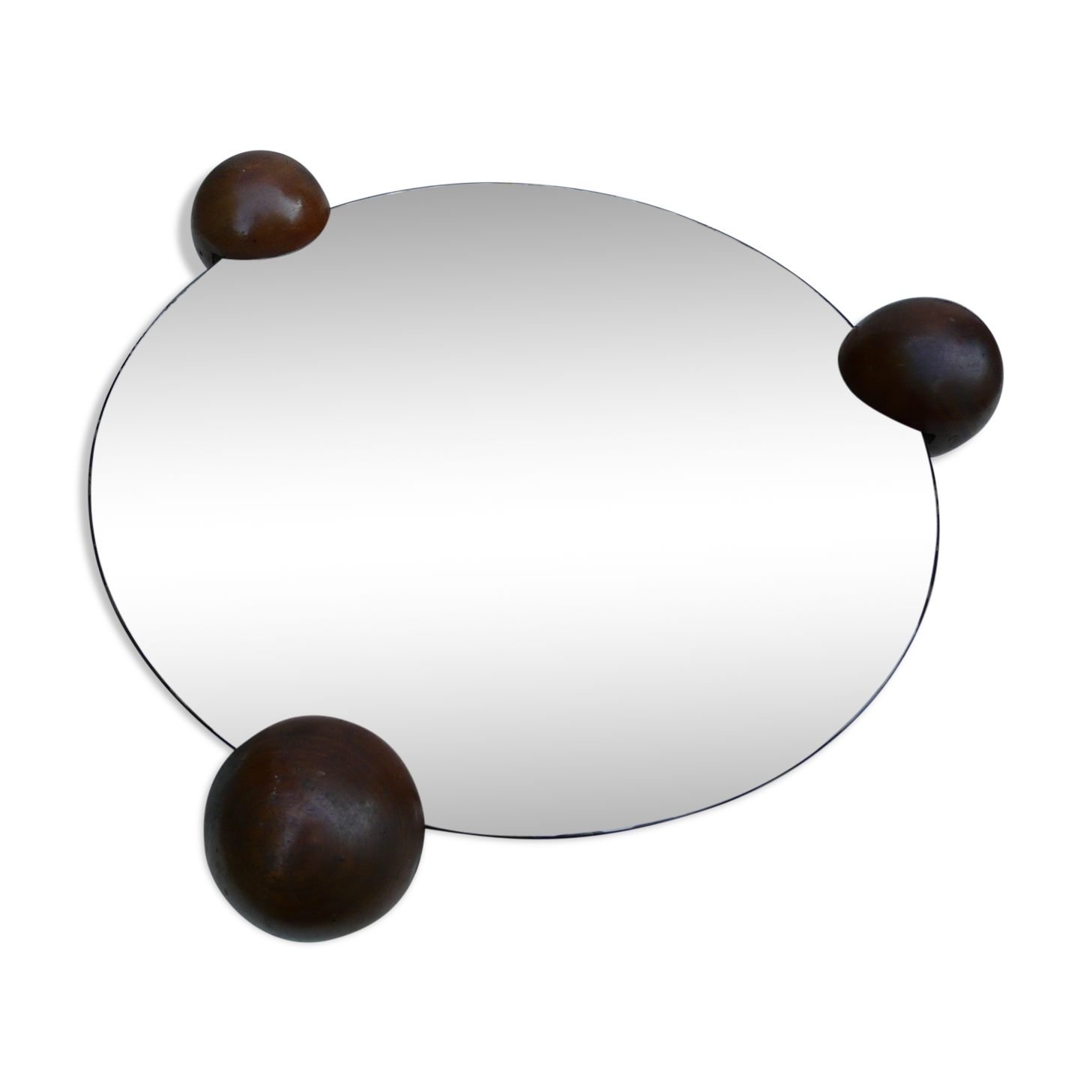 Plateau miroir orangé 3 pieds boule bois années 40