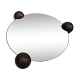 Plateau miroir orangé 3 pieds boule bois années 40