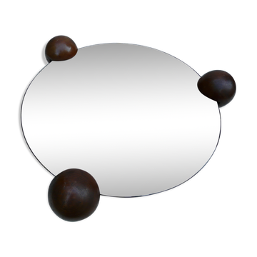 Plateau miroir orangé 3 pieds boule bois années 40