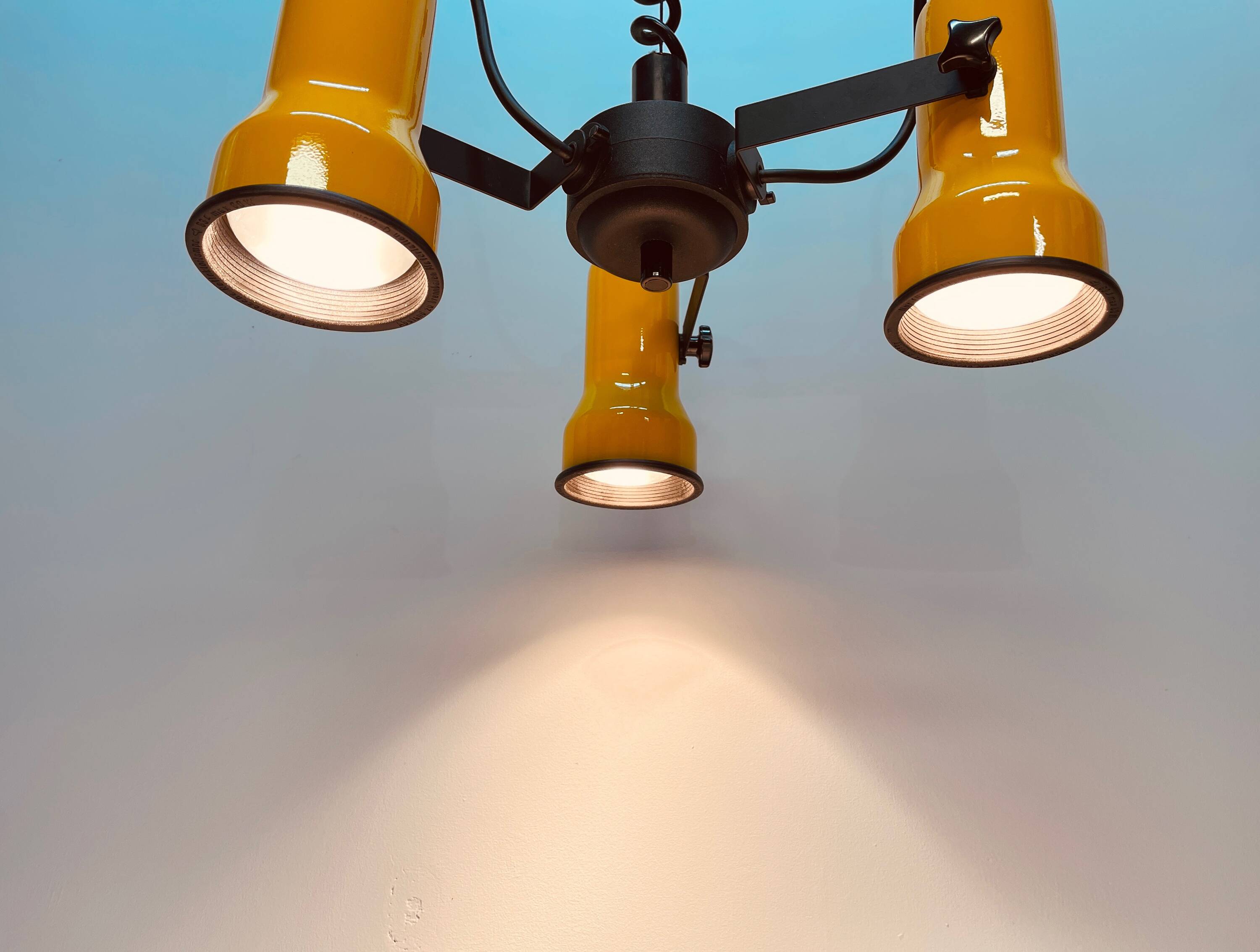Yellow three-bulb hanging lamp, Mand Eurolux, 1970