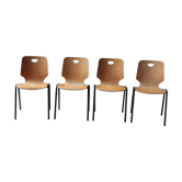 4 vintage school chairs, wood and metal