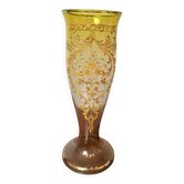 Vase ancien legras en verre jaune à décor floral doré – art nouveau