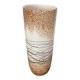 Large hand-blown glass vase in brown and beige.