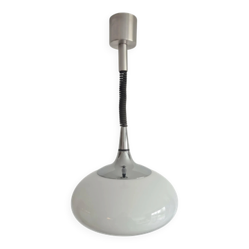 Suspension vintage Space Age "UFO" en opaline et chrome 70's