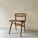 Teak wood and cane chair design, SNA Roset / Landault 1950-60
