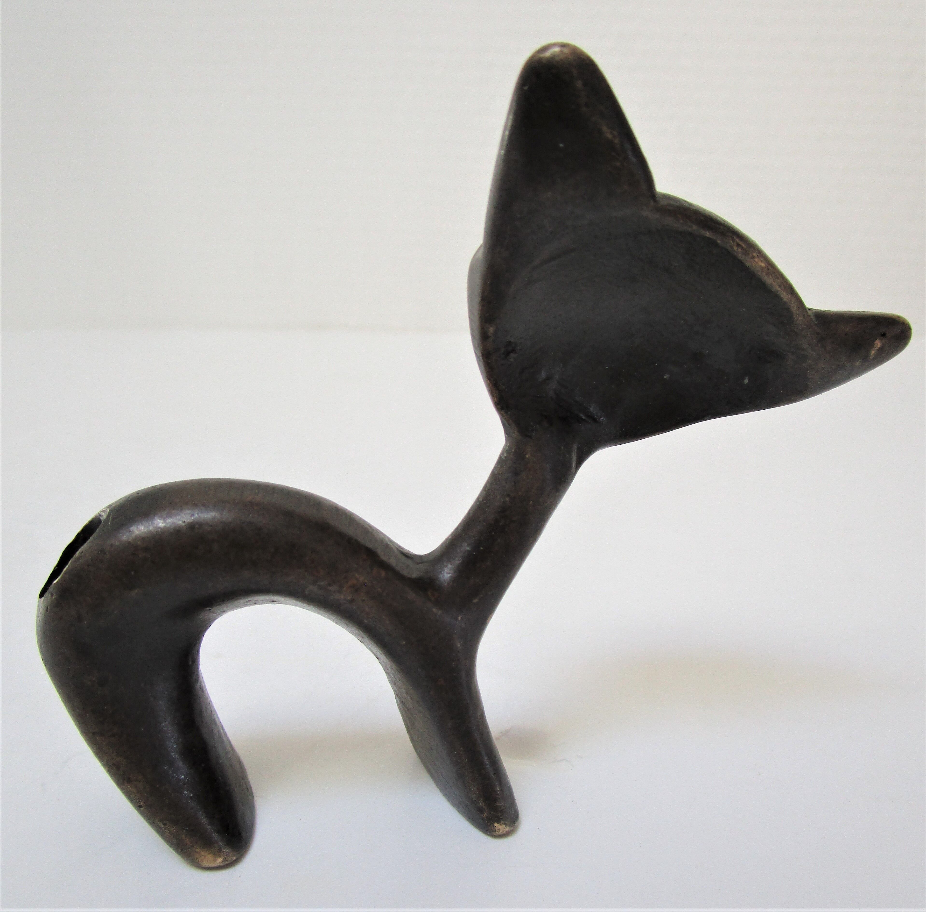 Blackened bronze brass cat wears zoomorphic pen Walter Bosse vintage