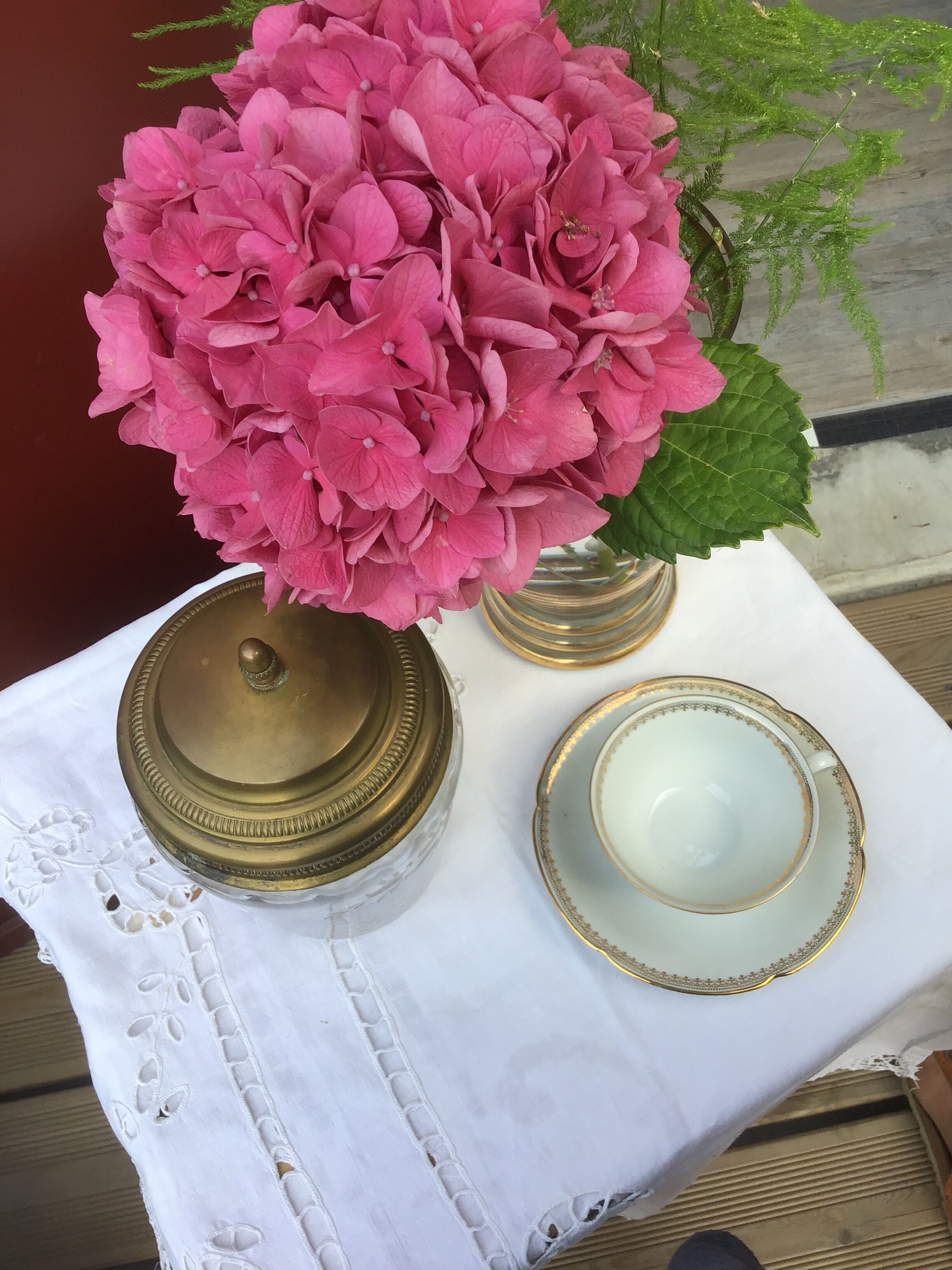 Glass cookie jar engraved metal frame brass