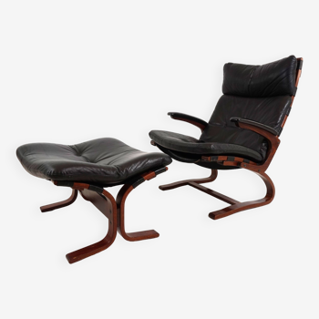 Kengu leather armchair with ottoman by Elsa&Nordahl Solheim for Rybo Rykken
