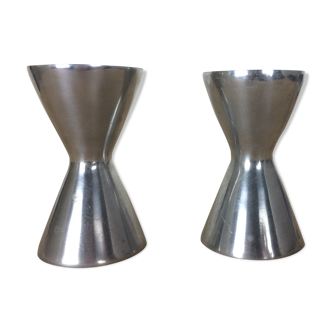 Pair of aluminum diabolo candlesticks