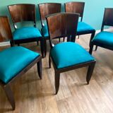 Suite of 6 Art Deco 1935 Macassar ebony chairs restored seats