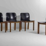 Set of 6 black leather dining chairs by Afra & Tobia Scarpa, 1970's