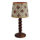 French Vintage Round Wooden Barley Twist Table Lamp With Floral Shade
