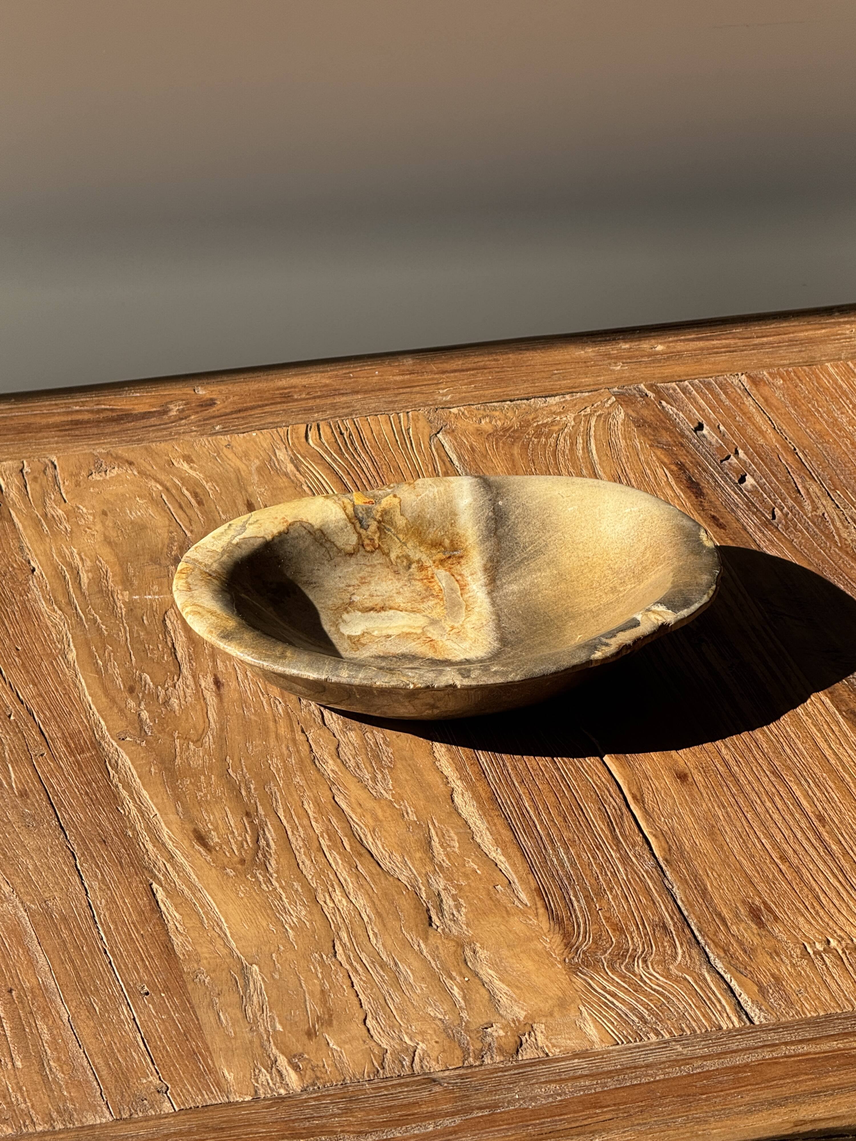 Dark beige oval petrified wood bowl 25x19 - 3782