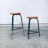 Set of Industrial Green Tripod Stool Set, Belgium, 1950s