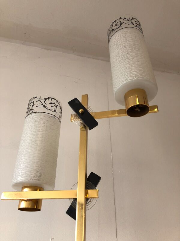 Lampadaire métal laiton et  opaline Maison Arlus