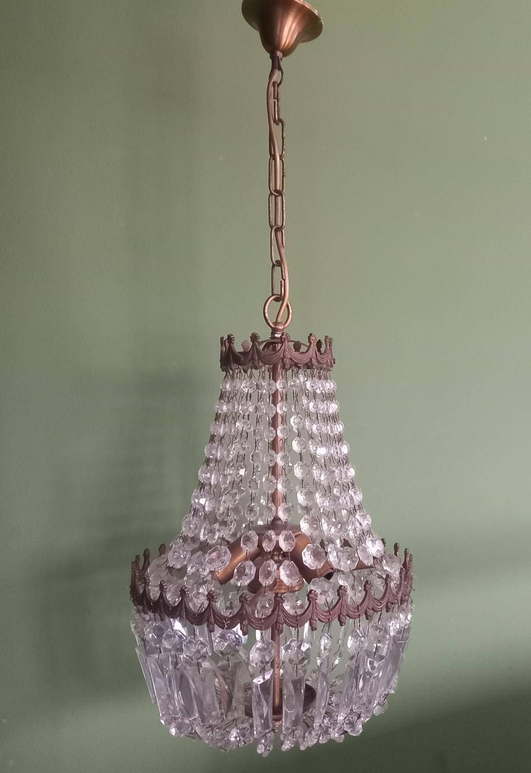 Lustre montgolfiere 3 feux bronze pampille cristal