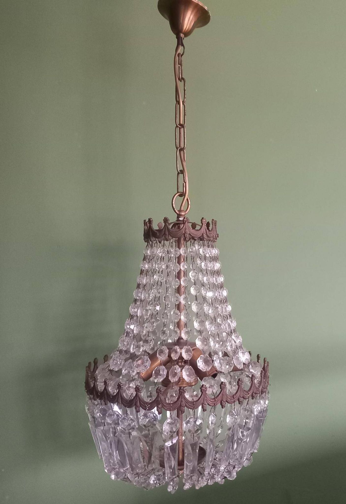 3-light hot air balloon chandelier in bronze with crystal tassels