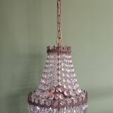 Lustre montgolfiere 3 feux bronze pampille cristal
