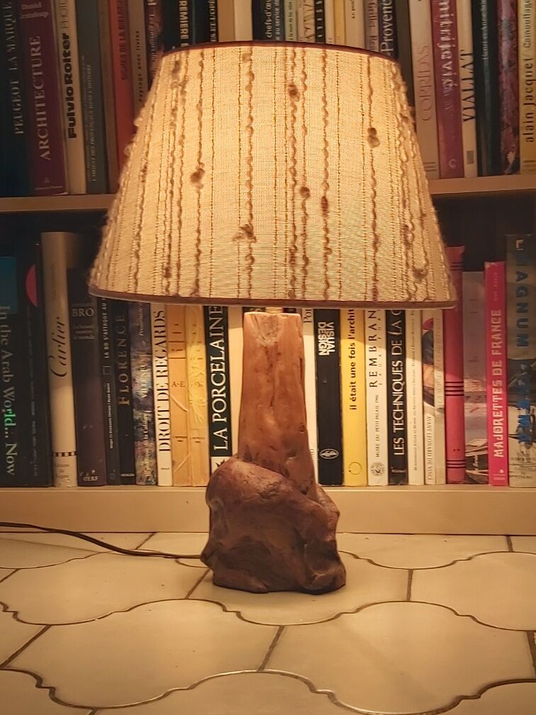 Vintage wood brutalist lamp 50s