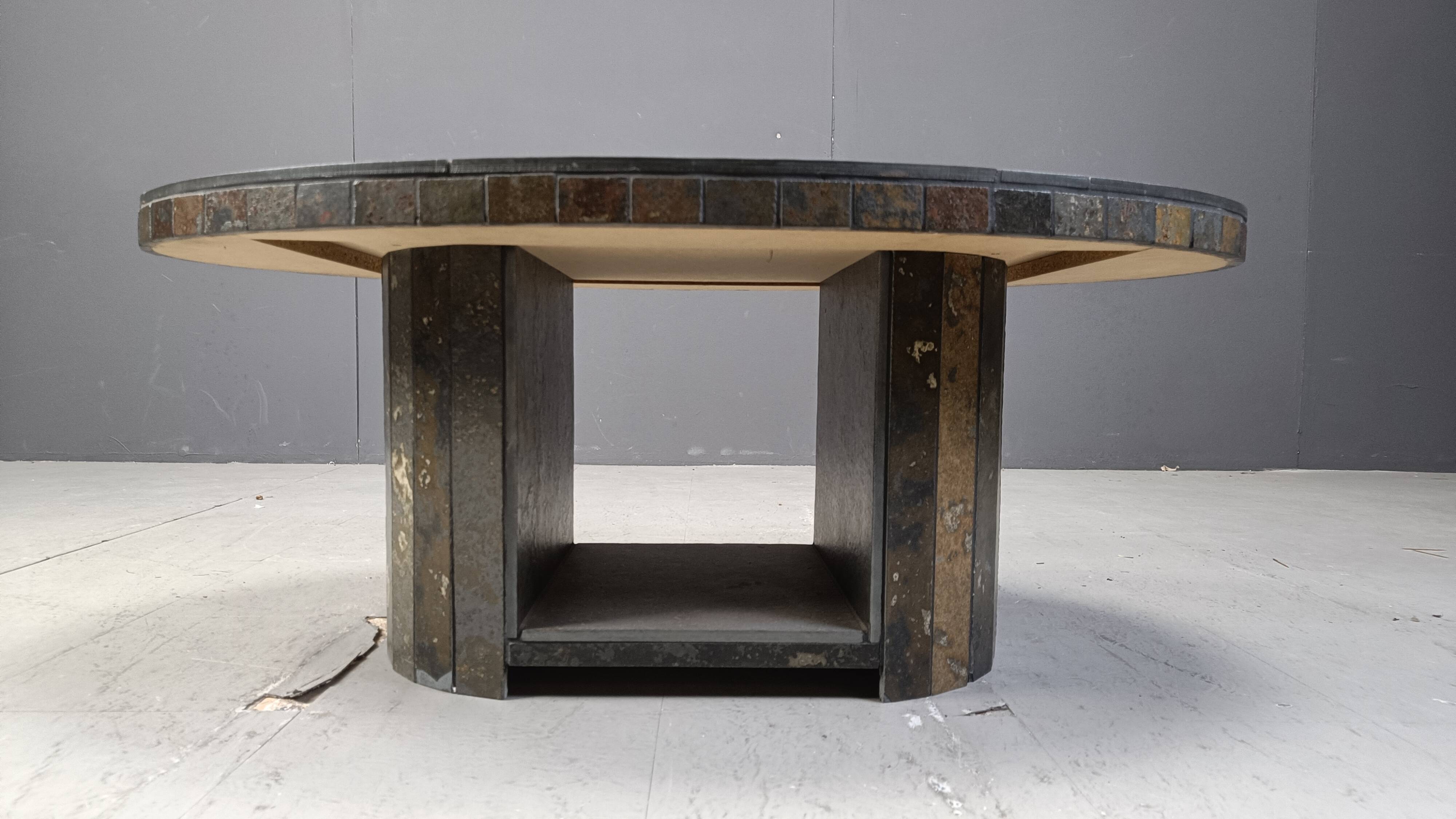 Vintage oval brutalist coffee table, 1970s