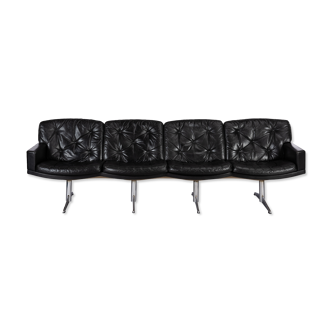 Midcentury modern black leather 4-seater sofa made by Lystager, 1960s