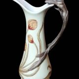Old Art Nouveau ceramic carafe and bronze handle with mermaid decor/Anno 1906