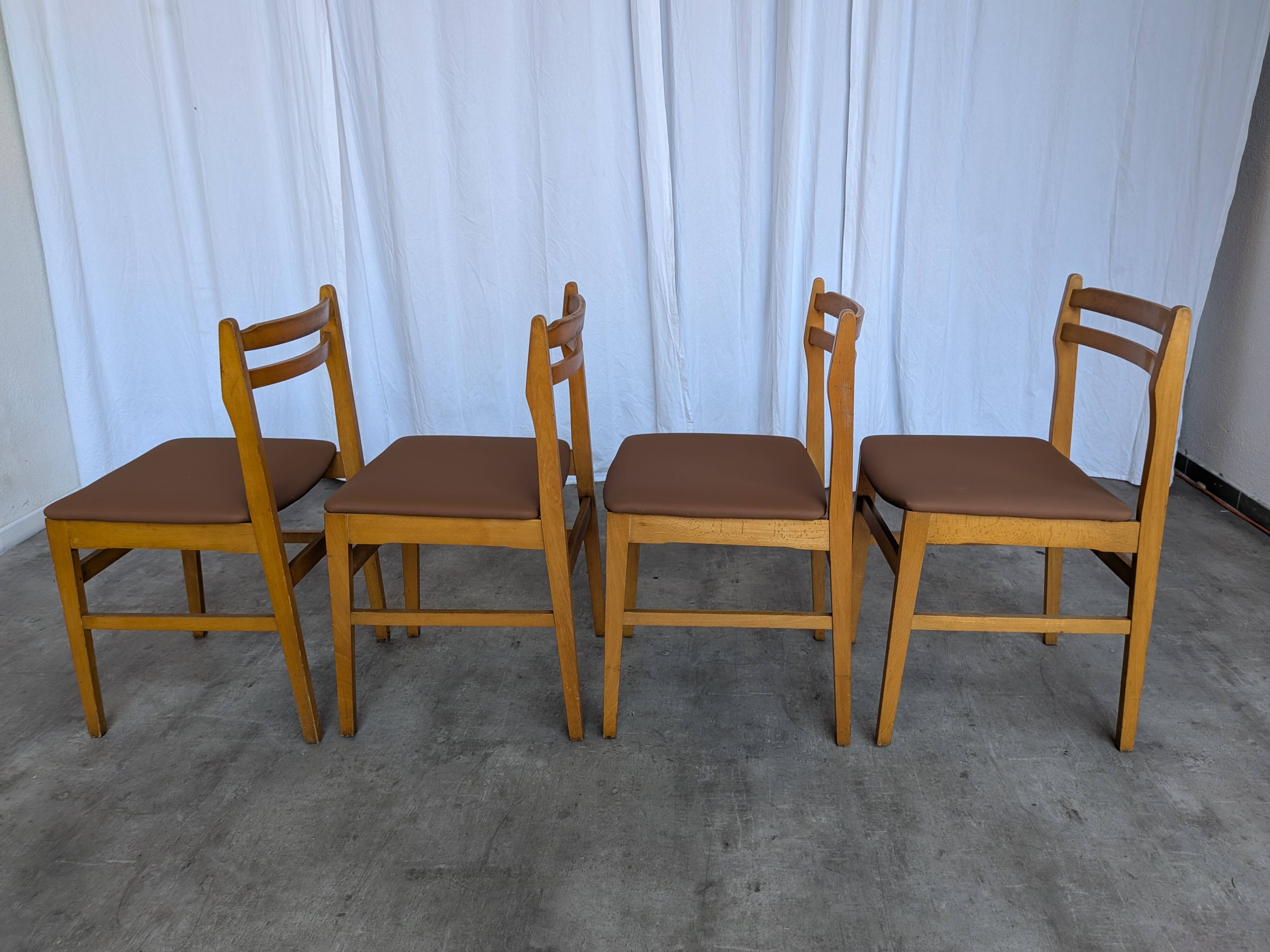 Set of 4 Vintage Branko Ursic Dining Chair: 1970s Scandinavian Wood & Brown